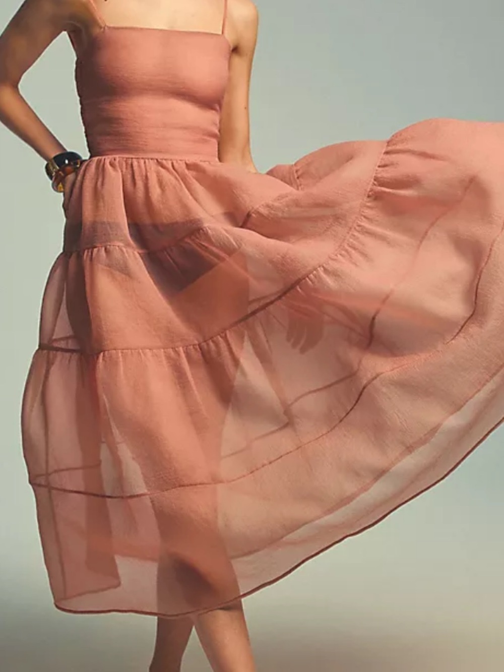 Anthropologie  Tiered Spaghetti-Strap Maxi Dress - Dusty Rose